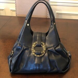Bulgari Black Leather Shoulder Bag with Gold Accents